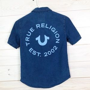 True Religion 2-Toned Woven Shirt Big Boy Denim